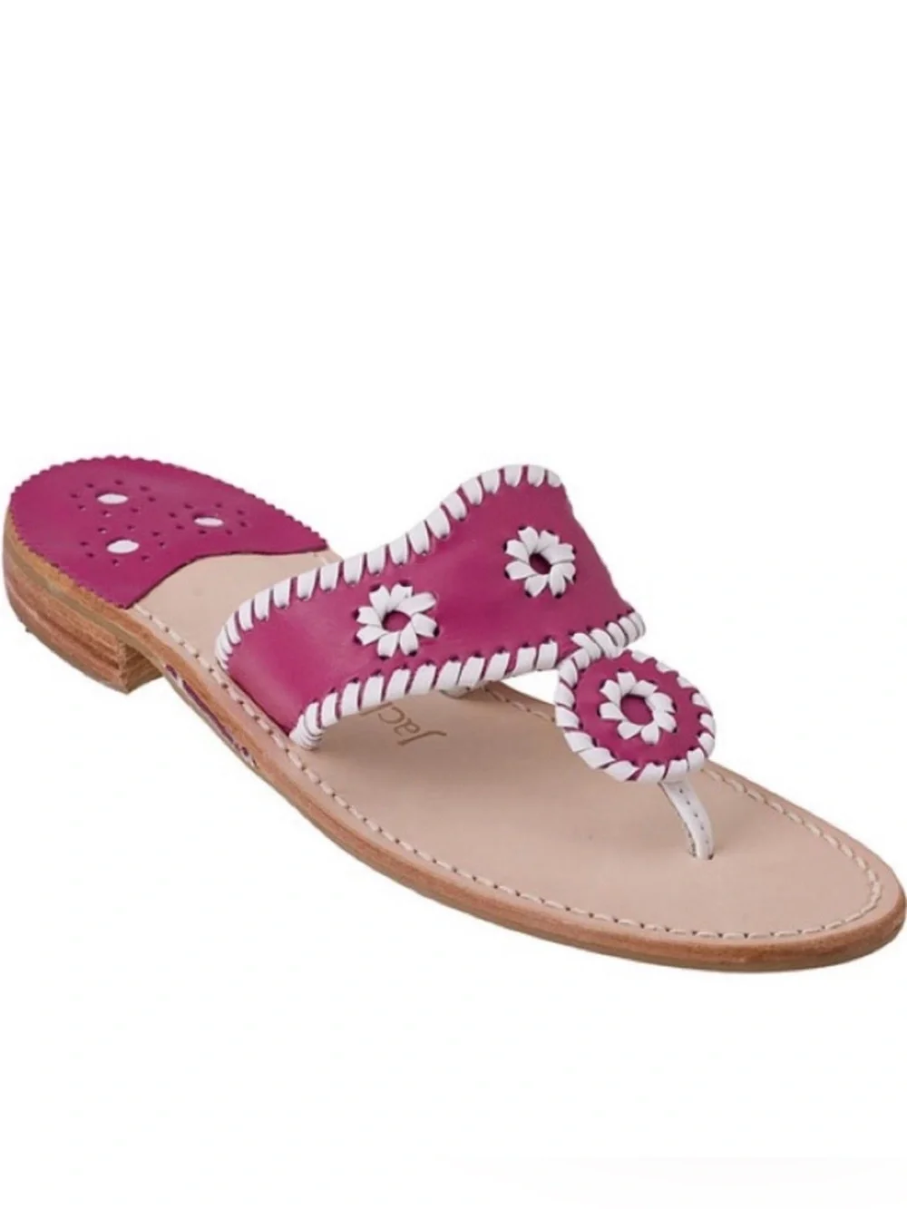 Jack Rogers Navajo Sandals in hot pink and white leather